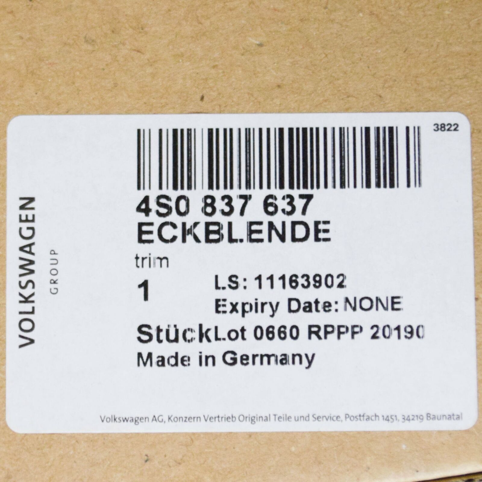 NEW AUDI R8 4S3 FRONT LEFT DOOR TRIANGLE TRIM 4S0837637 ORIGINAL