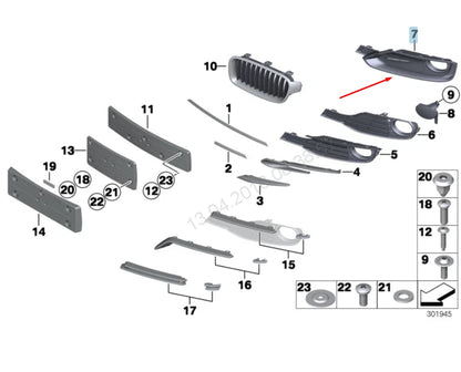 NEW BMW 3 F30 RIGHT FOG LIGHT LOWER GRILLE 51117279702 7279702 2014 ORIGINAL