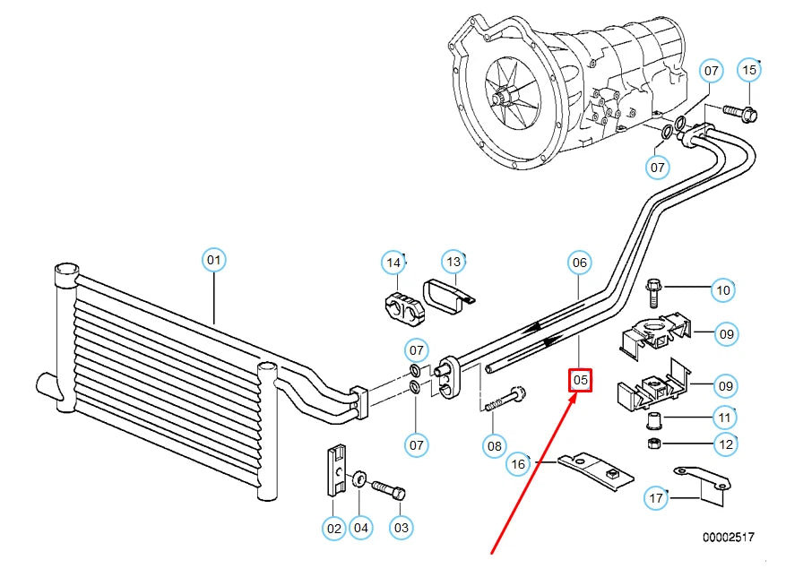 NEW BMW 5 E39 TRANSMISSION OIL COOLER HOSE PIPE OUTLET 17221744459 ORIGINAL