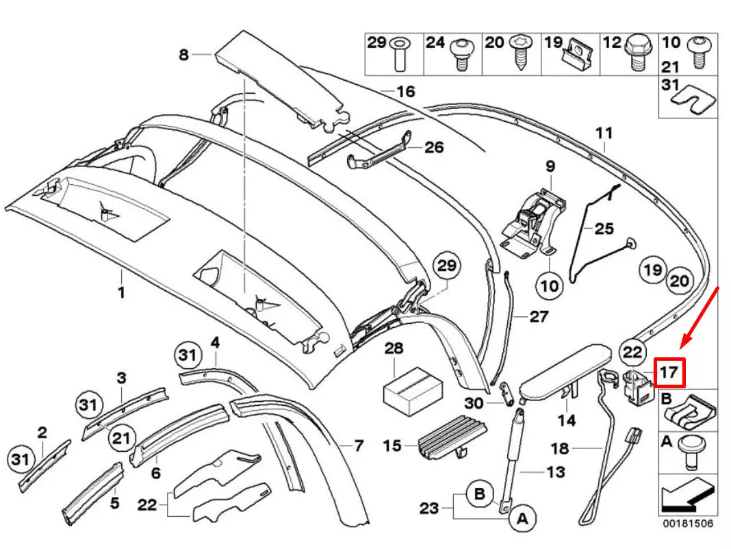 NEW BMW Z4 ROADSTER E85 LEFT HARDTOP SUPPORT 7043963 54217043963 ORIGINAL