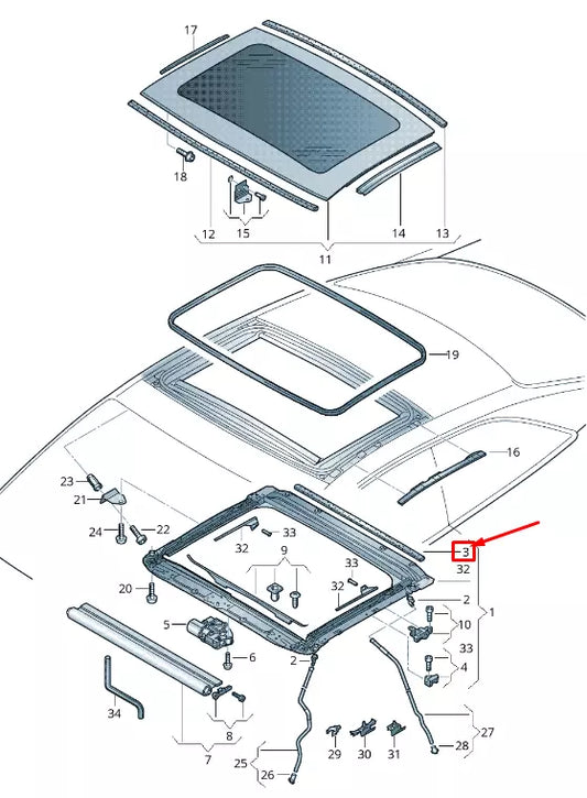 NEW AUDI A5 8T REAR SUNROOF FRAME SEAL 8T0877439