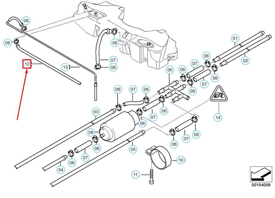 NEW BMW 5 E39 FUEL FEED VENT PIPE 16111183301 1183301 ORIGINAL