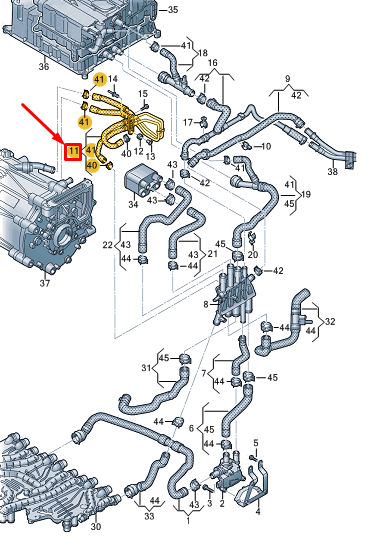 new audi e-tron gt engine coolant pipe with coolant hose 9j1121162f original