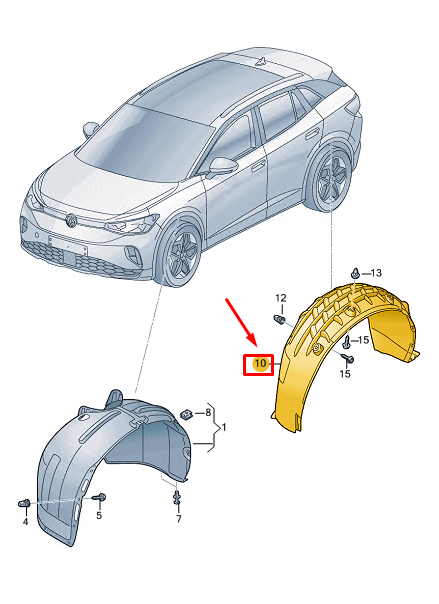 new vw id.4 e21 rear left arch liner 11a810971 original