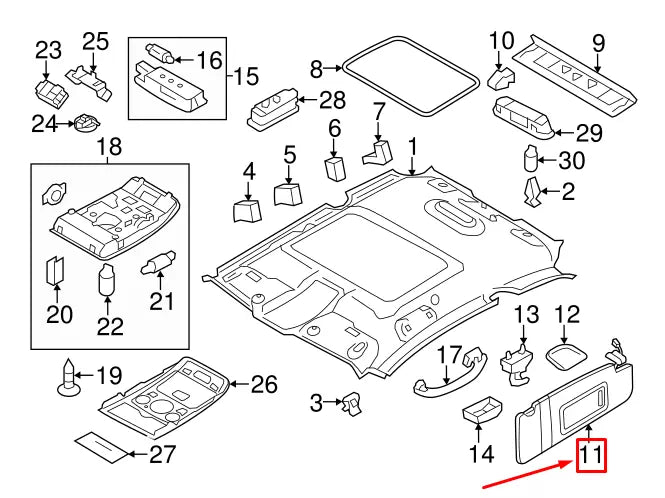 NEW AUDI A4 AVANT B8 LEFT SIDE SUN VISOR 8U0857552F7C0 ORIGINAL