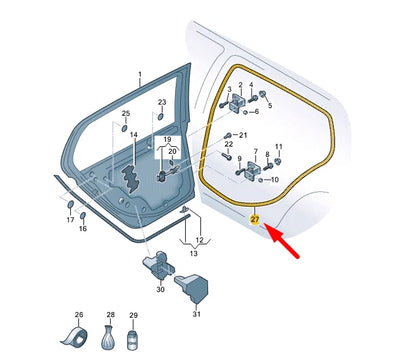 NEW VOLKSWAGEN GOLF MK8 REAR LEFT DOOR INNER SEAL 5H4867913A9B9 ORIGINAL