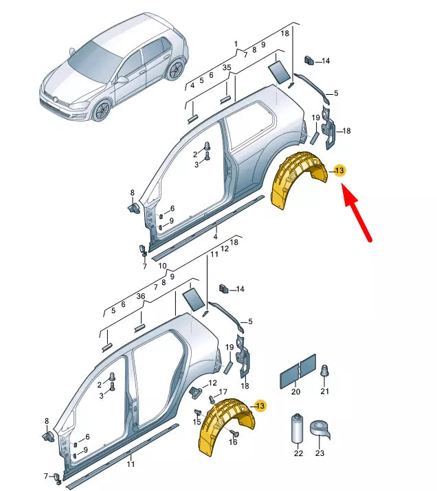 NEW VOLKSWAGEN GOLF MK7 REAR RIGHT WHEEL HOUSING LINER 5G0810972J ORIGINAL