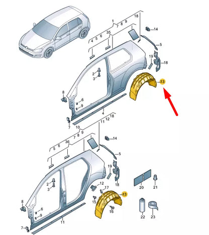 NEW VOLKSWAGEN GOLF MK7 REAR RIGHT WHEEL HOUSING LINER 5G0810972J ORIGINAL