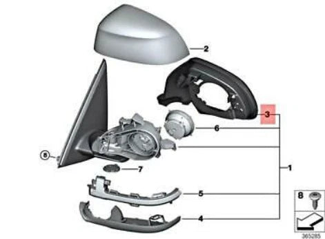 NEW BMW X3 F25 FRONT RIGHT DOOR MIRROR SUPPORTING RING 51167327914 ORIGINAL