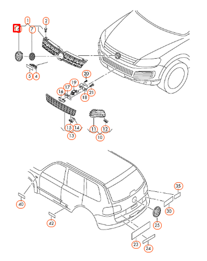 NEW VW TOUAREG 7P FRONT RADIATOR GRILLE EMBLEM 7P6853601AULM ORIGINAL