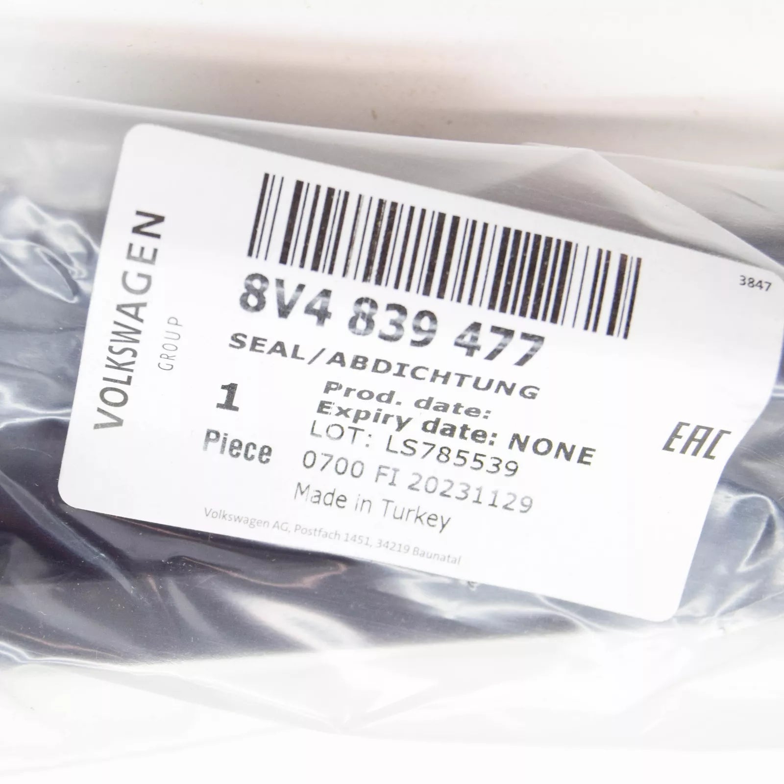 NEW AUDI A3 SPORTBACK 8V REAR LEFT DOOR WINDOW APERTURE SEAL 8V4839477 ORIGINAL