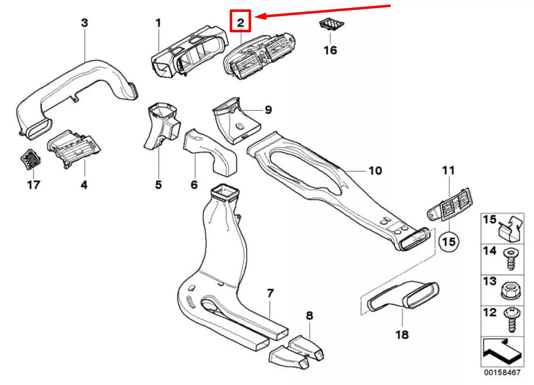 NEW BMW 5 E60 CENTER CONSOLE AIR VENTS 64229112206 9112206 ORIGINAL