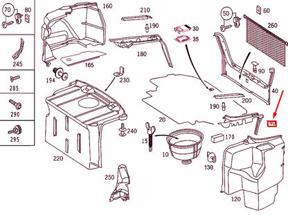 NEW MB S W220 LUGGAGE COMPARTMENT LEFT TOP COVER A22069041307C45 ORIGINAL