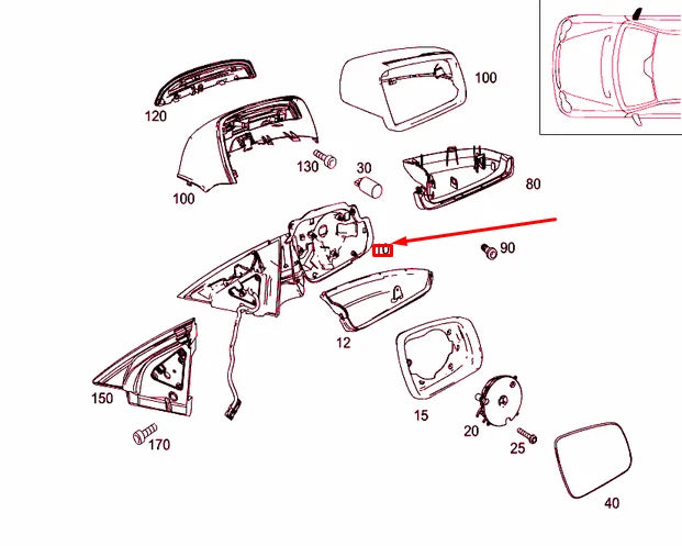 NEW MB C W204 FRONT RIGHT DOOR MIRROR FRAME WITH MOTOR A2048103876 ORIGINAL