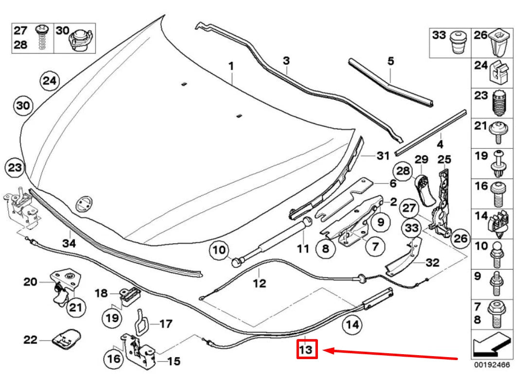 NEW BMW 5 E60 FRONT HOOD RELEASE CABLE 7184454 51237184454 ORIGINAL