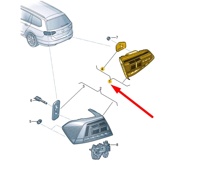 NEW VW PASSAT VARIANT B8 REAR RIGHT INNER LED TAILLIGHT RHD 3G9945094J ORIGINAL