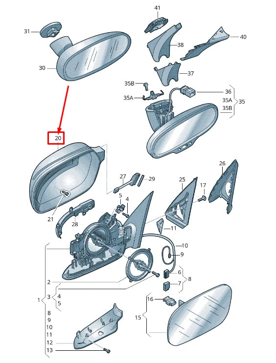 NEW AUDI Q3 8U FRONT RIGHT DOOR MIRROR HOUSING 4F0857528CGRU ORIGINAL