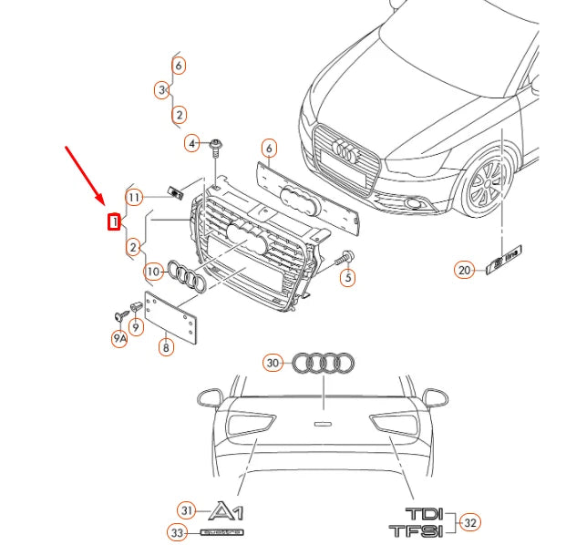 NEW AUDI A1 8X FRONT RADIATOR GRILLE 8X08536511QP ORIGINAL