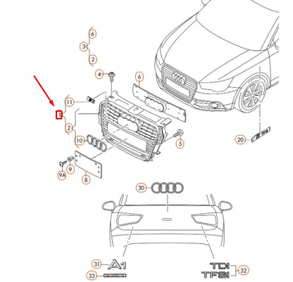 NEW AUDI A1 8X FRONT RADIATOR GRILLE 8X08536511QP ORIGINAL
