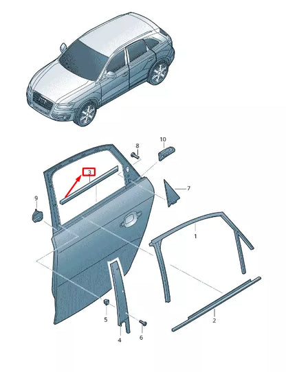 NEW AUDI Q5 8R REAR RIGHT INNER WINDOW APERTURE SEAL 8R0839480B