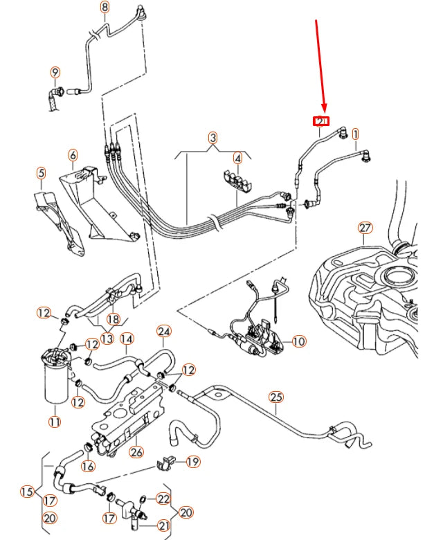 NEW VOLKSWAGEN JETTA A6 MK6 FUEL RETURN PIPE 5C0201294A ORIGINAL
