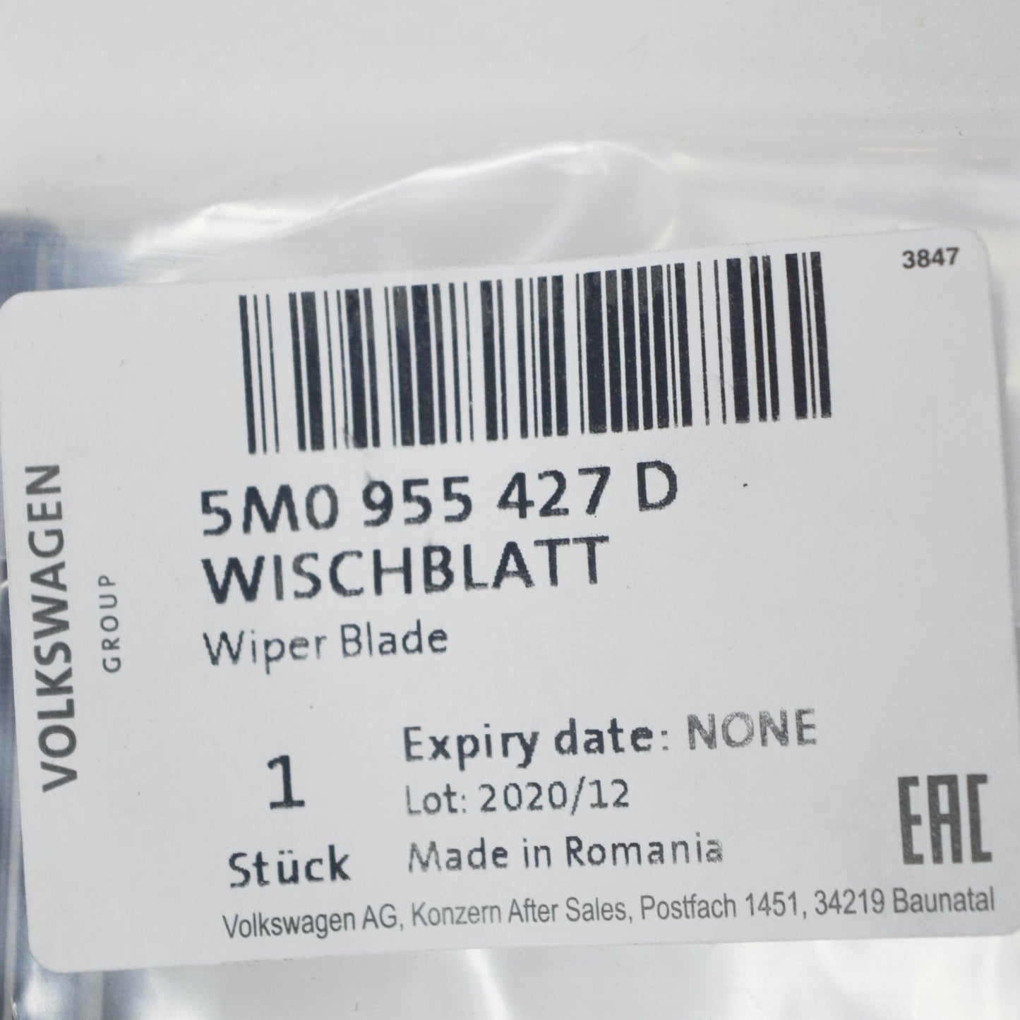 new volkswagen sharan 7n rear aero wiper blade 5m0955427e original