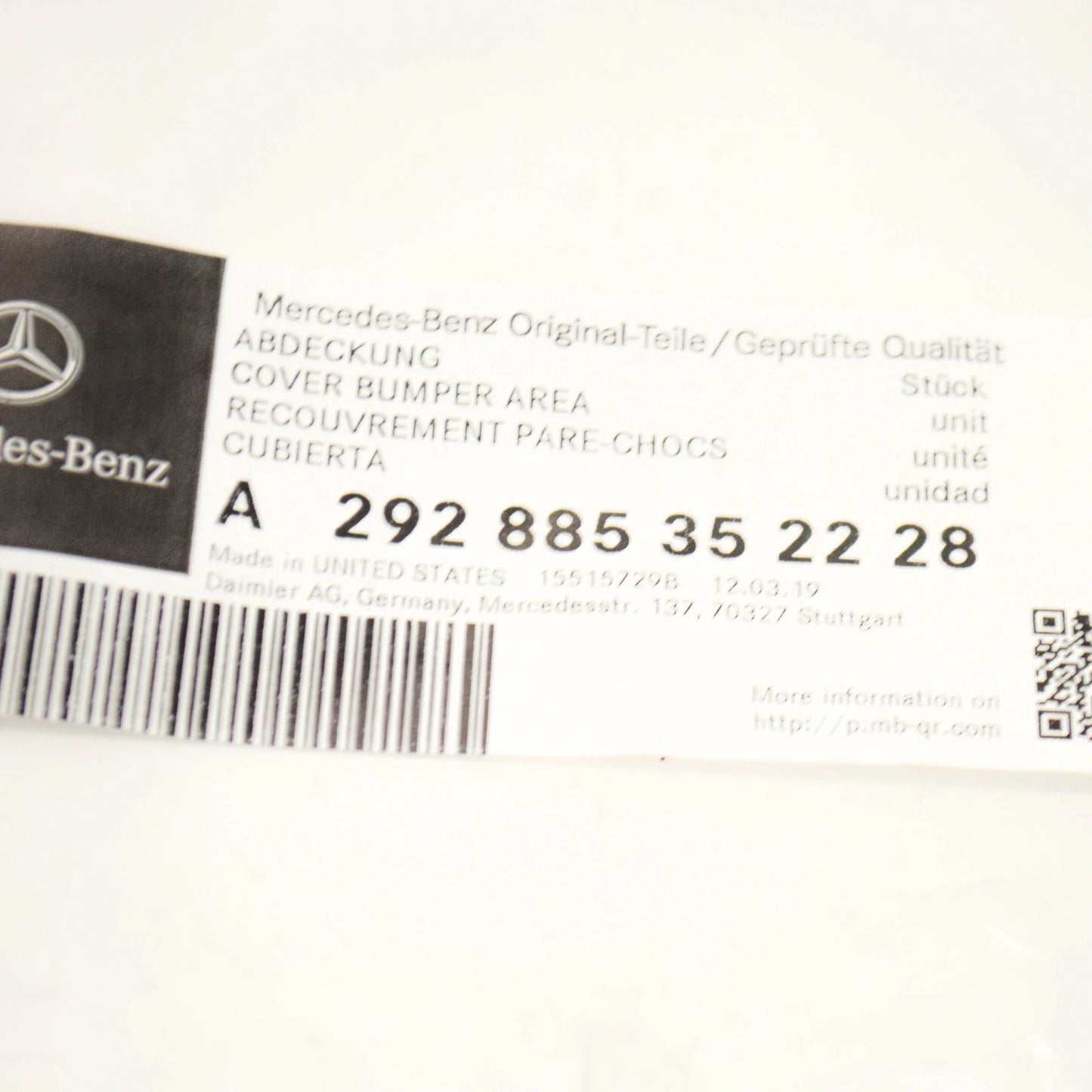 NEW MB GLE COUPE AMG C292 FRONT RIGHT BUMPER GRILL COVER A292885352228 ORIGINAL