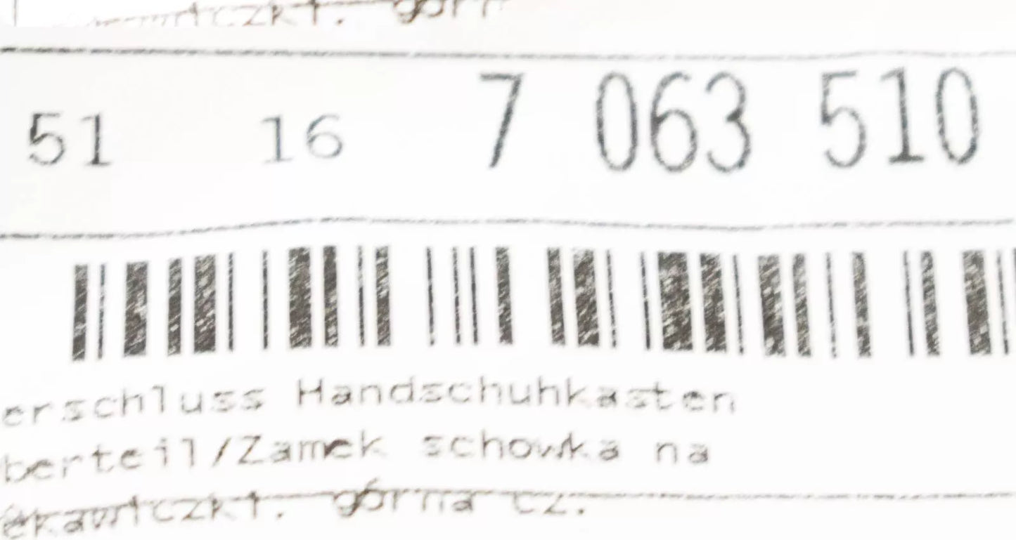 NEW BMW 5 E60 UPPER GLOVE COMPARTMENT BOX LOCK PART 51167063510 ORIGINAL