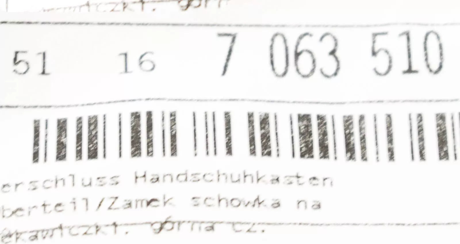 NEW BMW 5 E60 UPPER GLOVE COMPARTMENT BOX LOCK PART 51167063510 ORIGINAL