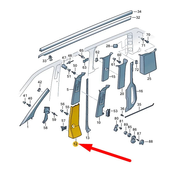 NEW VW TRANSPORTER T6 LEFT SIDE B PILLAR LOWER TRIM 7E0867291H92W ORIGINAL