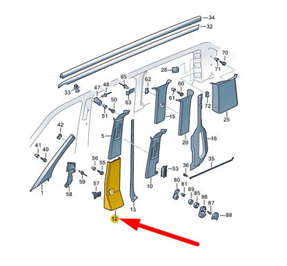 NEW VW TRANSPORTER T6 LEFT SIDE B PILLAR LOWER TRIM 7E0867291H92W ORIGINAL