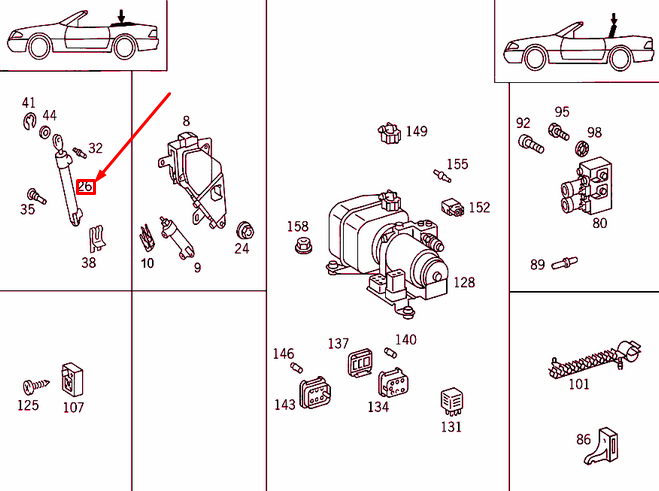 NEW MB SL R129 FOLDING TOP HYDRAULIC SYSTEM CYLINDER A1298002072 ORIGINAL