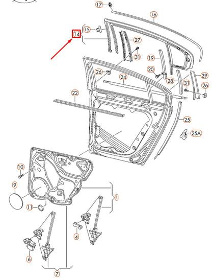 NEW VOLKSWAGEN PASSAT B7 REAR RIGHT SIDE WINDOW GUIDE 3AE839432D5AP ORIGINAL