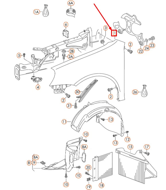 NEW VOLKSWAGEN GOLF MK5 FRONT LEFT FENDER WING 1K6821021A ORIGINAL