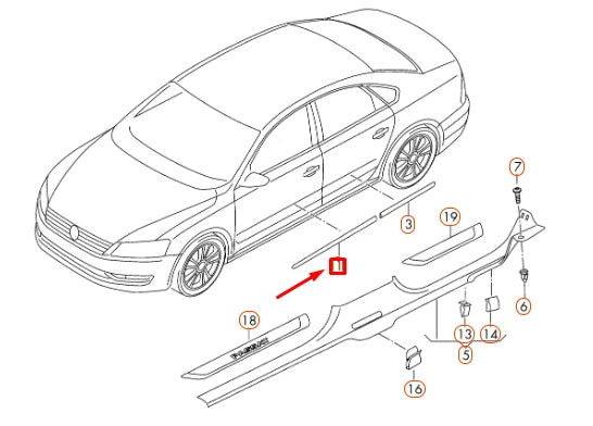 NEW VW PASSAT B7 FRONT LEFT DOOR PROTECTIVE STRIP 561853515A2ZZ ORIGINAL