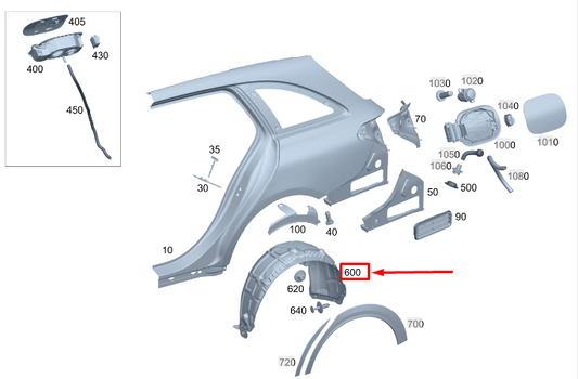 new mercedes-benz c w206 rear right arch liner a2068804405 original