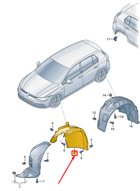 new vw golf cd mk8 front left inner fender rear part 5h0805969a original