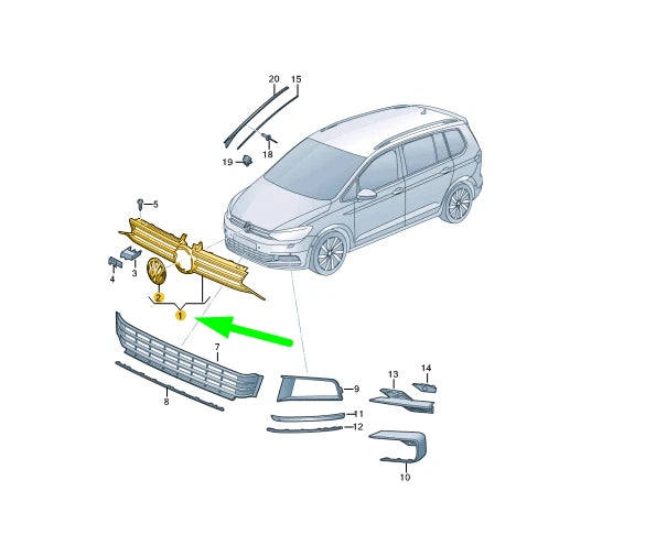 NEW VOLKSWAGEN TOURAN 5T RADIATOR GRILLE 5TA853651LLDB ORIGINAL