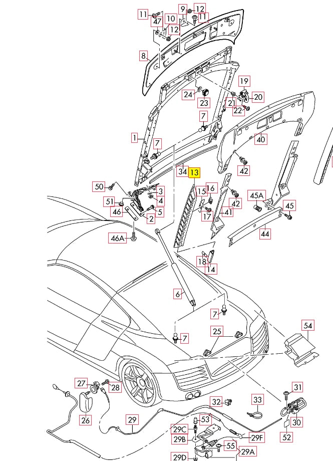NEW AUDI R8 V8 (07-15) REAR ENGINE BAY LID O/S RIGHT GRILL 420827950B3FZ