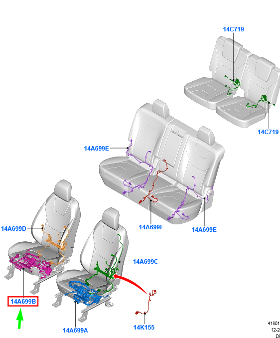 new ford galaxy mk3 front right seat wire assy rhd 1873198 original