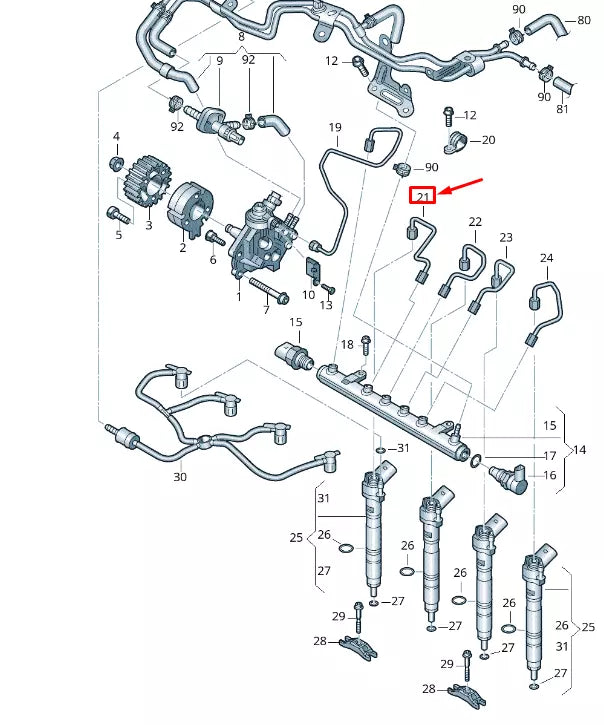 NEW VW TRANSPORTER VI T6 FUEL LINE CYLINDER 1 03L130301 ORIGINAL