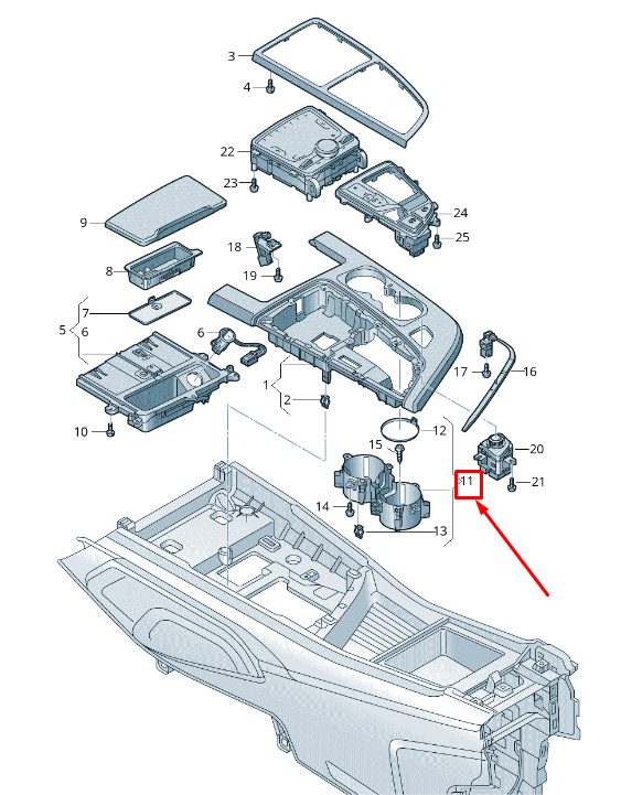new audi q7 4m center console cup holder 4m0862534 6ps 4m08625346ps original
