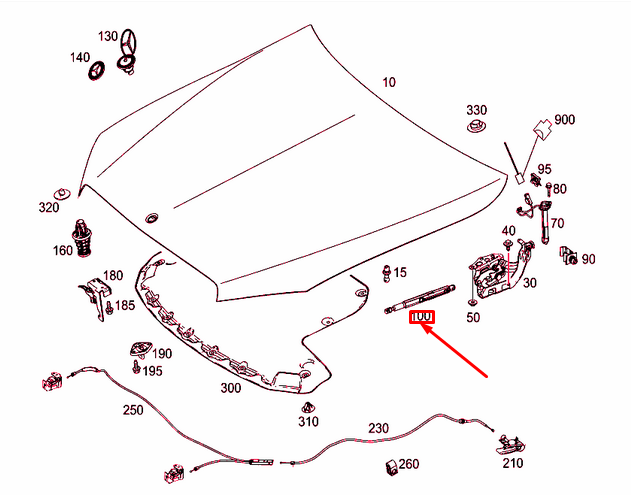 NEW MB C W205 ENGINE HOOD RIGHT GAS PRESSURE STRUT A2059800164 ORIGINAL