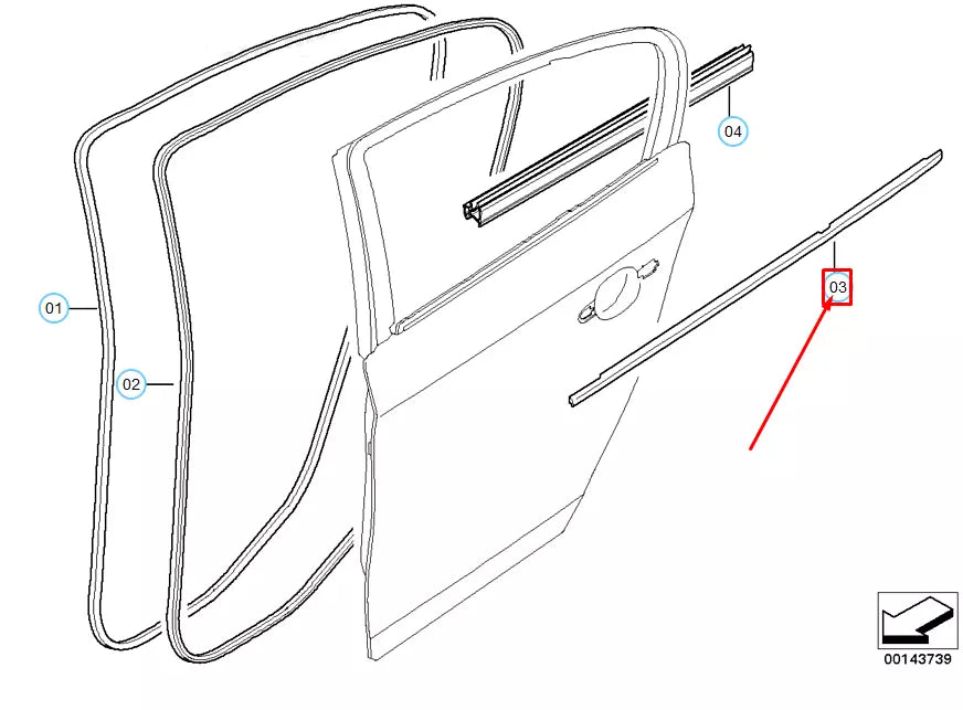 NEW BMW 3 E90 REAR RIGHT DOOR WINDOW OUTER WELL STRIP 51357220190 ORIGINAL