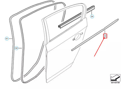 NEW BMW 3 E90 REAR RIGHT DOOR WINDOW OUTER WELL STRIP 51357220190 ORIGINAL
