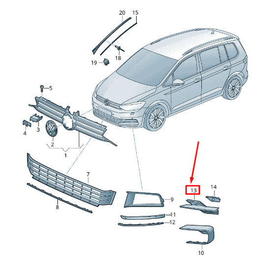 new vw touran 5t front left bumper closing element 5ta853949a9b9 original