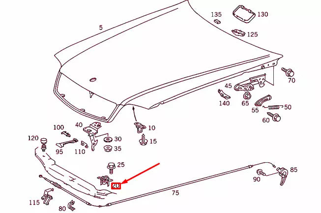 NEW MERCEDES-BENZ SL R129 ENGINE HOOD CATCH LOWER PART A2028800460