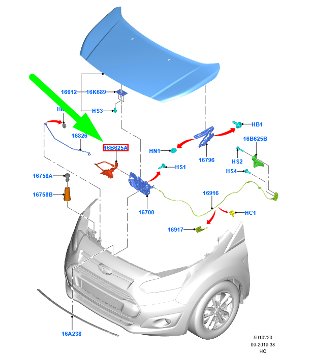 new ford tourneo connect mk2 front bonnet release lever 1887584 original