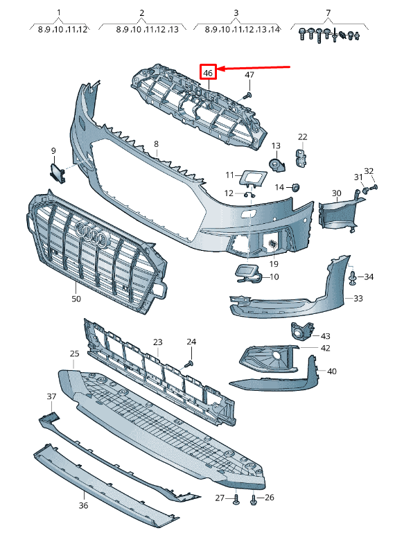 new audi a4 avant b9 front upper bumper closing element 8w0807233b original