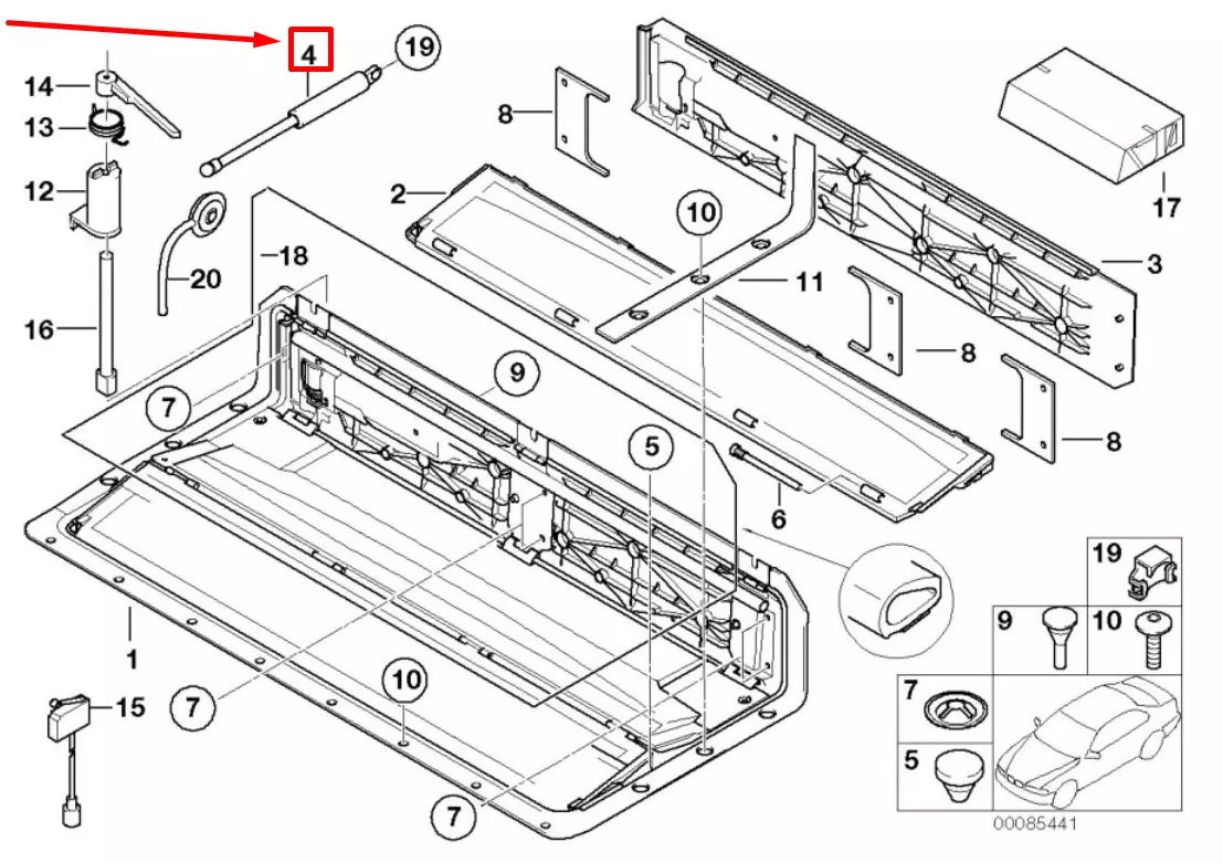 NEW BMW 6 E64 CONVERTIBLE TOP COVER LIFT SUPPORT 8232767 54318232767 ORIGINAL